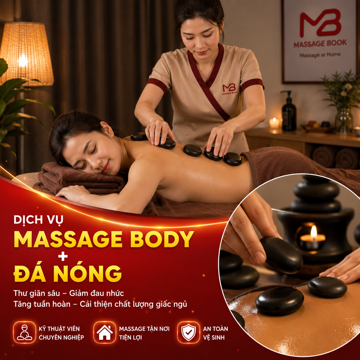 Dịch vụ massage đá nóng tại nhà thư giãn sâu giấc ngủ